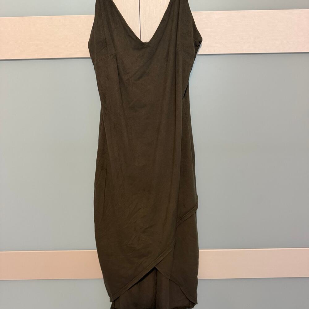 Windsor Faux Suede Mini Dress Women’s XS Olive Green Cowl Neck Slip Dress